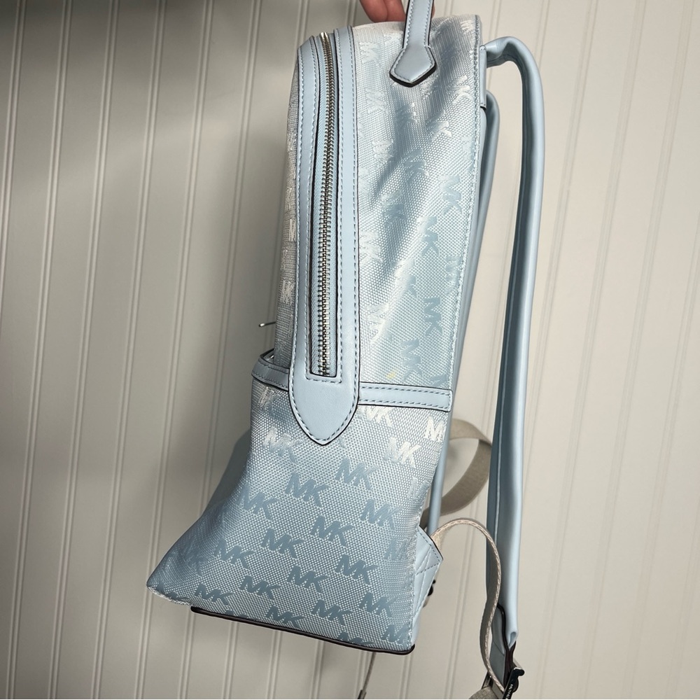 Michael Kors Sheila Large Woven Logo Nylon backpack Sky Blue Jacquard Laptop Bag - Picture 5 of 15